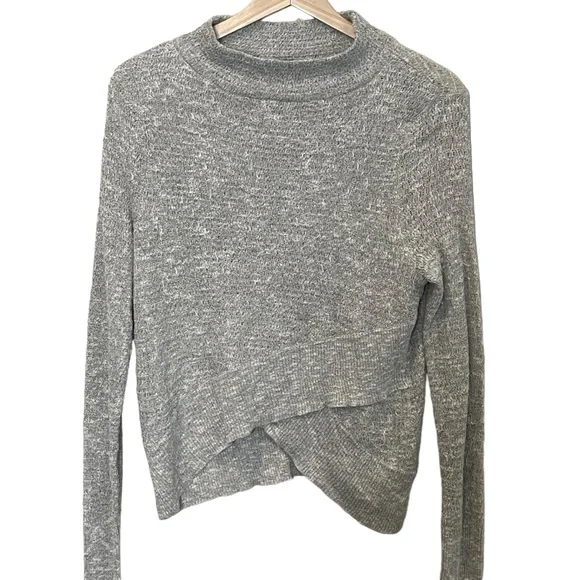 Free People Linen Boho Wrap Crossover Long Sleeve Sweater Top Size S Gray - Picture 4 of 10